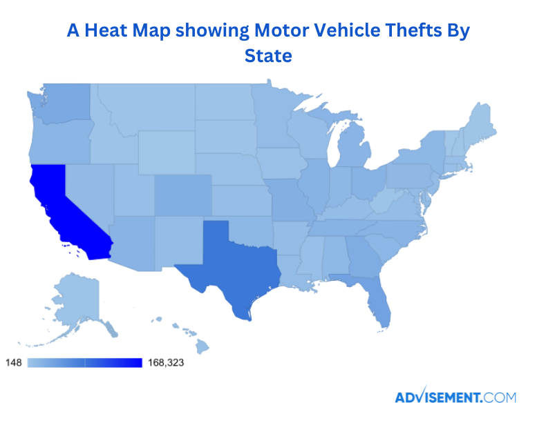 Motor Vehicle Thefts By State map