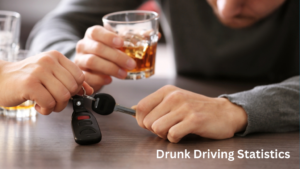 Infographic showing U.S. drunk driving statistics including deaths, injuries, and financial costs.