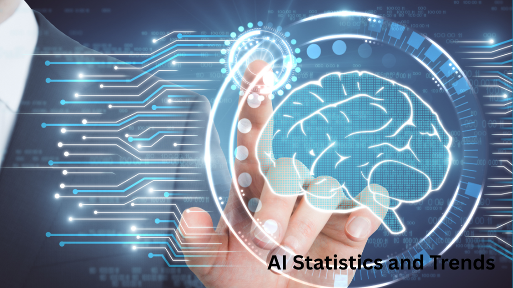 Infographic showing key AI adoption, business impact, and trust statistics for artificial intelligence