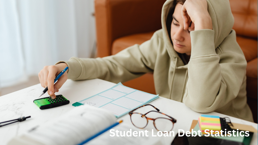 Chart illustrating U.S. student loan debt statistics, including average debt, total borrowers, and demographic trends