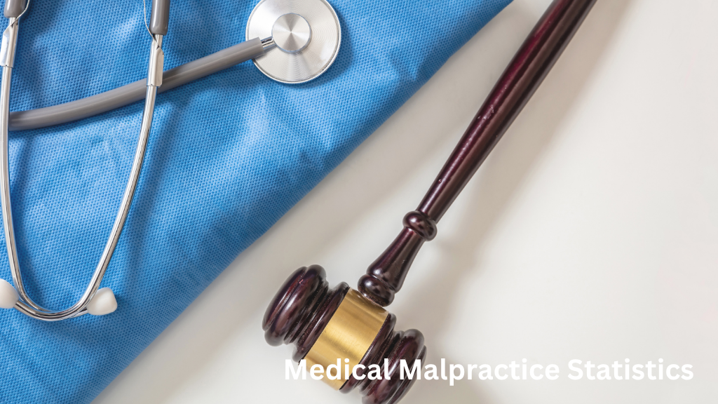 Medical malpractice concept showing a judge’s gavel and stethoscope on a blue medical background representing healthcare legal issues in the United States