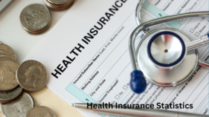 A medical stethoscope rests on top of a health insurance claim form, with a pile of silver coins to the left and a silver pen at the bottom, illustrating the costs associated with healthcare.